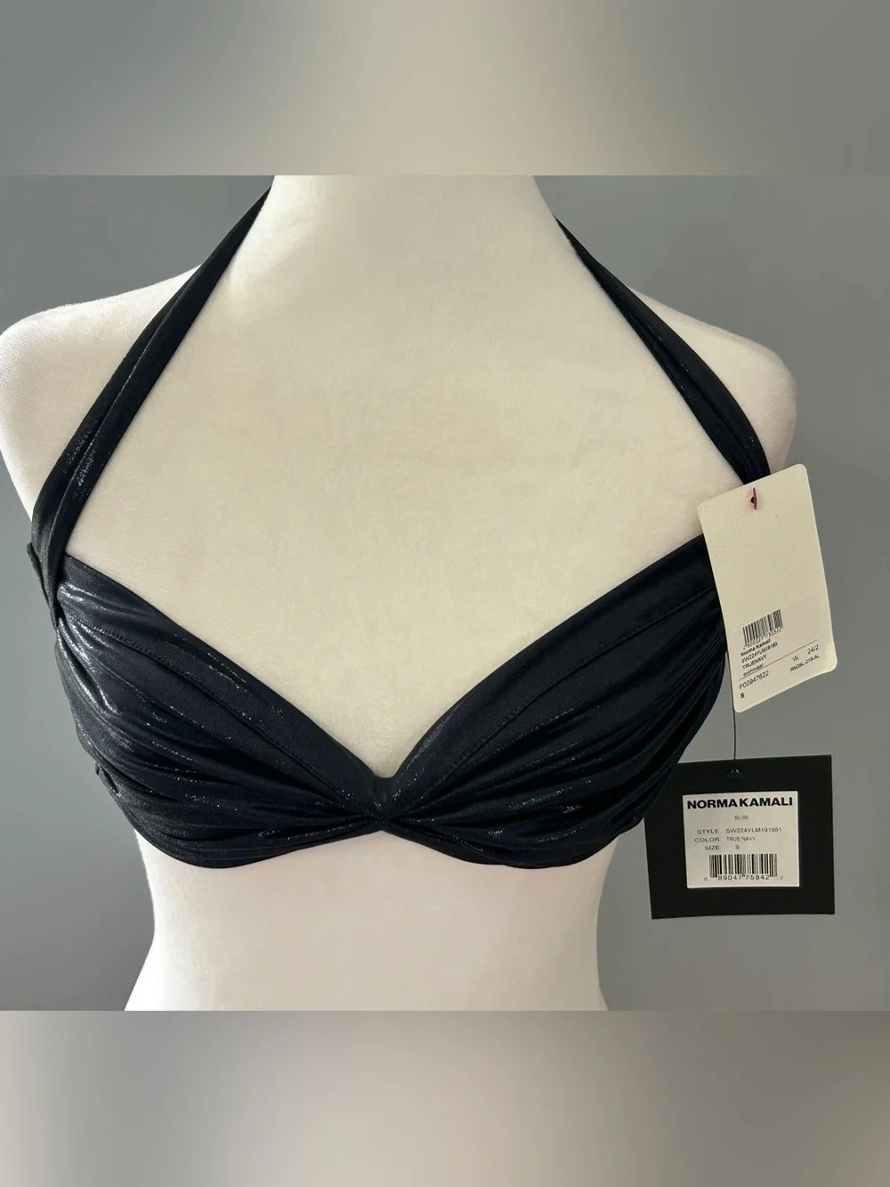 Norma Kamali Bill Bra & Bill Bottom Bikini Set Size S True Navy NWT Metallic - Picture 1 of 12